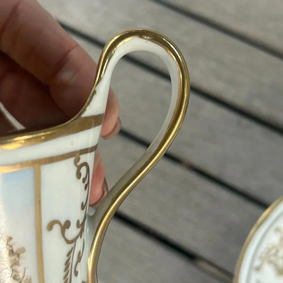 Vintage Hand Painted Porcelain Landscape Cup and Saucer Gold Trim - Picture 3 of 10